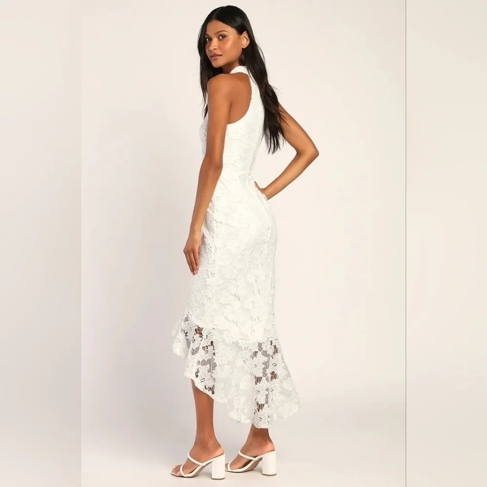 Lulus All the Charm White Lace Sleeveless High-Low Dress XL Wedding Party Prom
